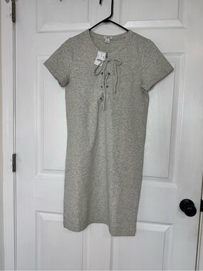 J. Crew lace up Light Heather Gray Short Sleeve Knit Dress